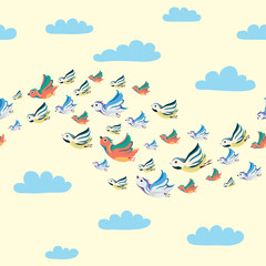 seamless pattern birds flying in the clouds