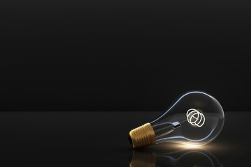 Low glowing electric vintage bulb lamp on dark background. 3d rendering