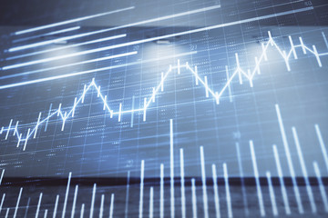 Double exposure of financial graph on empty room interior background. Forex market concept.