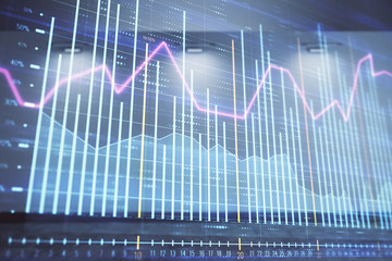 Double exposure of financial graph on empty room interior background. Forex market concept.