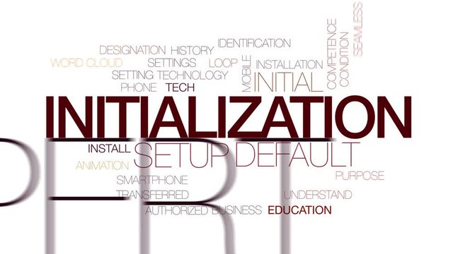 Initialization animated word cloud. Kinetic typography.