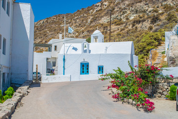 Traditional white church in Klima village in Milos island, Greece