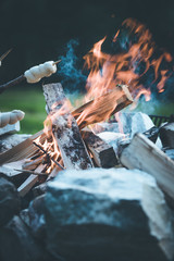 Baking bread over the fire: Barbecue outdoors with a bonfire