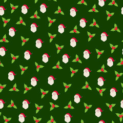 Seamless Christmas pattern Santa Papa Noel navidad christmas tree. Vector illustration. - Vector