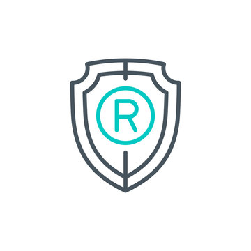 recommend clip art: shield Registered trademark outline flat icon. Single quality outline safety logo for web design or mobile app. Thin line shield protect logo. Black and blue icon security isolated on white background