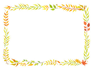 Herbal mix vector frame. Hand painted plants, branches and leaves on white background. Natural fall card design.