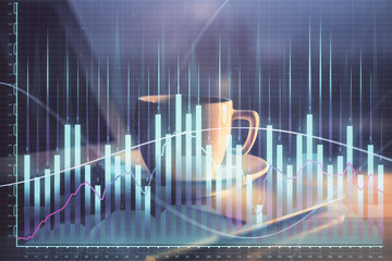 Stock market chart hologram drawn on personal computer background. Double exposure. Concept of investment.