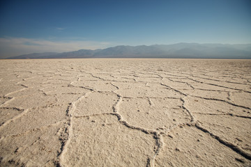 View along Badwater Road in Death Valley National Park, California. Badlands, canyon