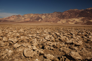 View along Badwater Road in Death Valley National Park, California. Badlands, canyon