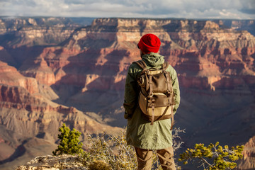 A hiker in the Grand Canyon National Park, South Rim, Arizona, USA.