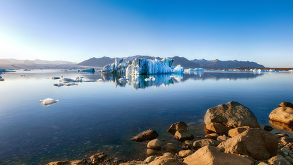 Fantastic floating icebergs in Jokulsarlon glacier lagoon.