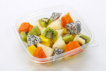Sliced fruit mix in the box