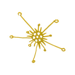 Hand painted gold watercolor snowflakes isolated on white background.