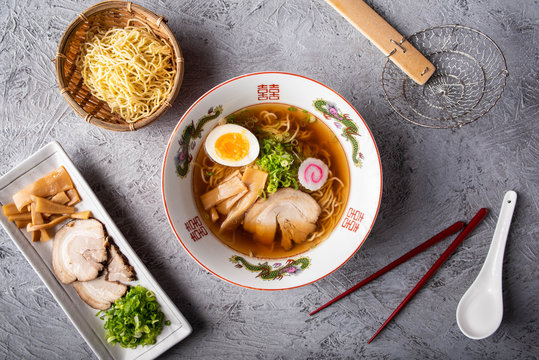 Authentic Japanese Ramen Noodle From Top View