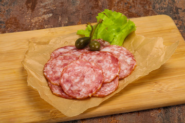 Spanish Salchichon sausage with salad