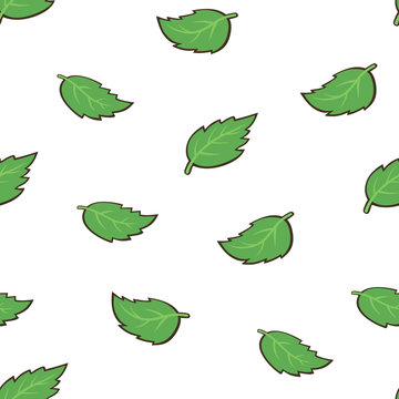 Mint leafs seamless pattern on white background. Vector texture for textile, wrapping, wallpapers and other surfaces.