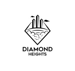 building construction logo in diamond shape, black and white