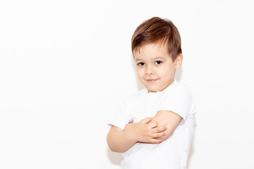 emotional boy on a light background