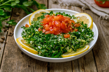 Arabic Typical Food Dips, greens with tomato