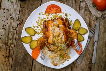 grilled chicken stuffed with rice and nuts. Turkish cuisine