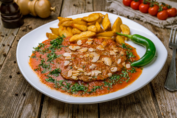 Homemade beef cutlets on wooden table. turkish cuisine