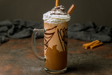 chocolate milkshake on black rustic background