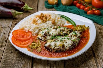 baked eggplant with minced and cheese. Turkish cuisine