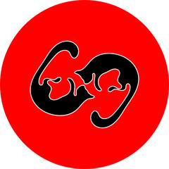 outline of two black cats on a red circle