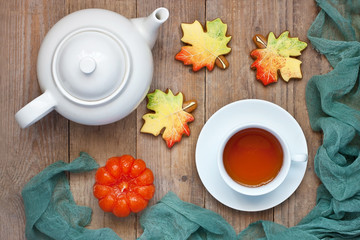Autumn concept with cookies and tea mug
