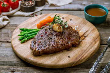 roast beef Steak on old wooden table