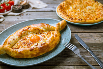 ajara Khachapuri georgian kitchen on old wooden table