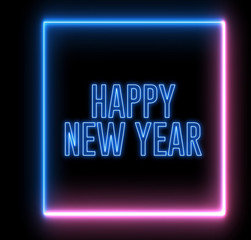 New Year greeting with neon light. Colorful neon, led lights text of "Happy New Year"