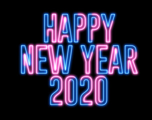 New Year greeting with neon light. Colorful neon, led lights text of 