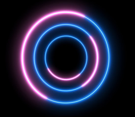 Neon colorful swirling rounds. Abstract creative HUD with neon, glowing light. 