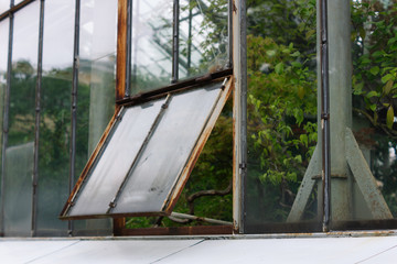 Greenhouse outside view. .Open window, Natural