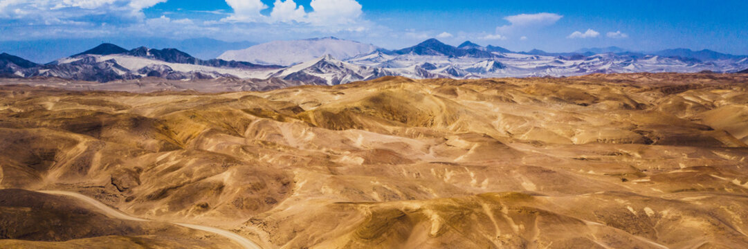 Panoramic aerial view of the desert in Huarmey, North of Lima, Peru.