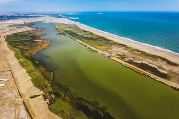 Panoramic aerial view of a wetland sited at north of Lima, Peru. Called: 