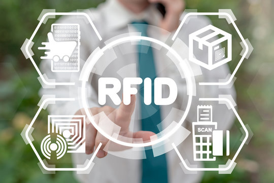 Radio-frequency identification. RFID technology for identify goods shopping and delivery tracking.