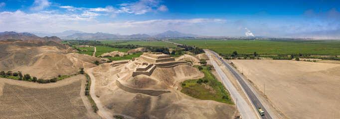 Aerial view of Paramonga fortress in Peru