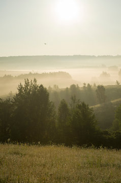 A foggy morning over the green hills, tranquility, peace, a great start to the day. © Ruslan