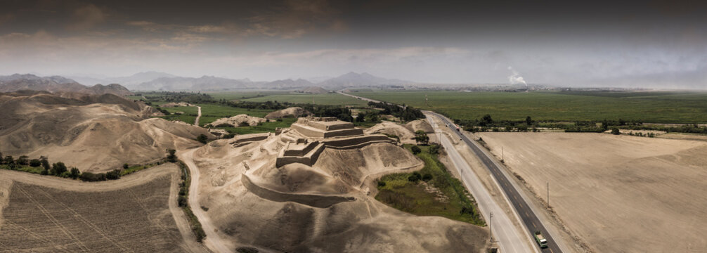 Aerial view of Paramonga fortress in Peru
