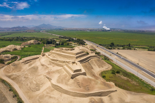 Aerial view of Paramonga fortress in Peru