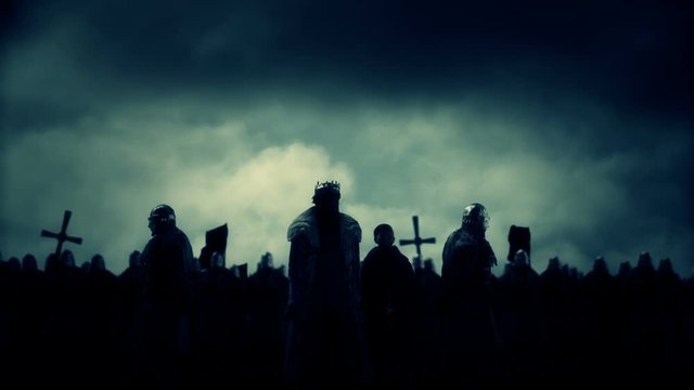King and a Catholic Priest Preparing for Battle with Big Army