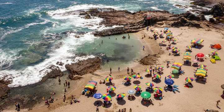 Panoramic aerial view of Pocitas beach in Huarmey, North of Lima, Peru