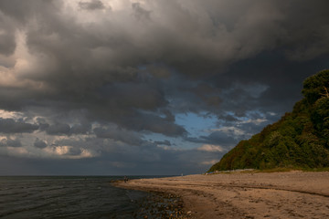 scenic coastal landscape at the Baltic Sea with dramatic clouds