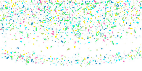 Colorful confetti on white background.