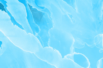 Obraz premium Hand painted blue alcohol ink background. Abstract delicate winter season texture. Contemporary wallpaper. 