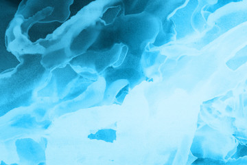 Obraz premium Hand painted blue alcohol ink background. Abstract delicate winter season texture. Contemporary wallpaper. 