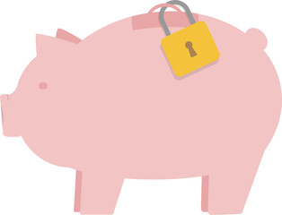 Pink piggy bank with lock on top. Concept of safety deposit, safe bank account, safe investment or saving money (save money for a rainy day)