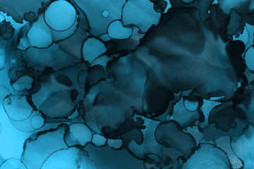 Hand painted blue alcohol ink background. Abstract delicate winter season texture. Contemporary wallpaper. 